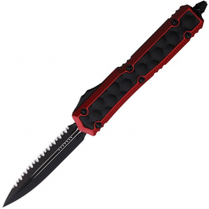 Microtech 2063RDBIS Auto Makora Black Cerakote Serrated Double Edge OTF Knife Red Handles