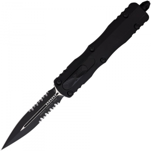 Microtech 2272T Auto Dirac Delta Black Serrated Double Edge OTF Knife Black Handles