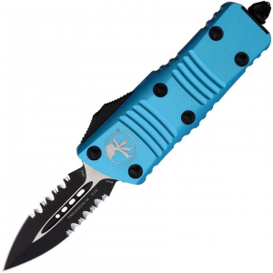 Microtech 2382TQ Auto Mini Troodon Part Serrated Double Edge OTF Knife Turquoise Handles