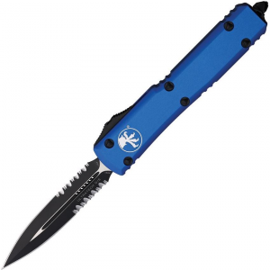 Microtech 1222BL Auto Ultratech Part Serrated Double Edge OTF Knife Blue Handles