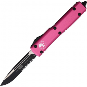 Microtech 1212PK Auto Ultratech Part Serrated Single Edge OTF Knife Pink Handles