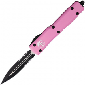 Microtech 1222BPK Auto Ultratech Part Serrated Double Edge OTF Knife Pink Handles