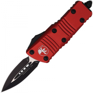 Microtech 2381RD Auto Mini Troodon Double Edge Black/Satin OTF Knife Red Handles