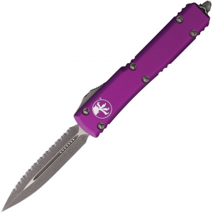 Microtech 12212APVI Auto Ultratech Apocalyptic Serrated Double Edge OTF Knife Violet Handles