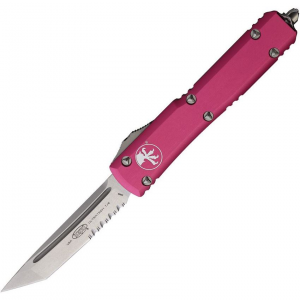 Microtech 12311PK Auto Ultratech Stonewashed Part Serrated Tanto OTF Knife Pink Handles