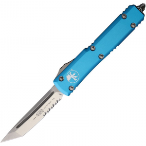 Microtech 12311TQ Auto Ultratech Stonewashed Part Serrated Tanto OTF Knife Turquoise Handles