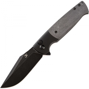 Kansept 2027B1 Shikari SBL Black Stonewashed Button Lock Knife Black Handles