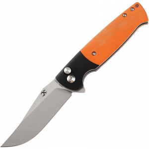 Kansept 2027B2 Shikari SBL Stonewashed Button Lock Knife Black/Orange Handles