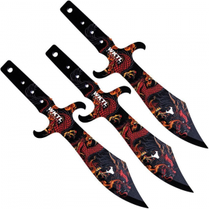 Toro 071 Tesoro Fire Black Fixed Blade Dragon Artwork Throwing Knives Set