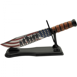 China Made 211573 Flying Flag Bowie American Flag/Military Artwork Fixed Blade Knife Stacked Handles