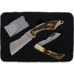 Schrade P1200449 UH Fixed/Folder Clip Combo Satin Fixed Blade Knife Staglon Handles