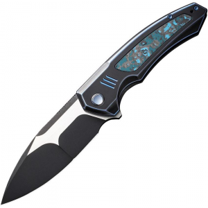 WE 230303 Hyperactive Vanax Black Stonewashed Framelock Knife Black/Blue Handles
