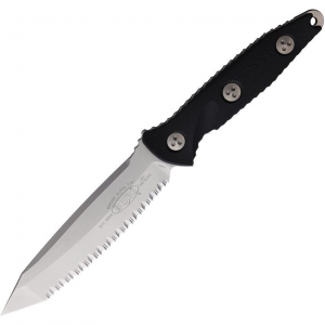 Microtech 11412 Socom Alpha Tanto Serrated Stonewashed Fixed Blade Knife Black Handles