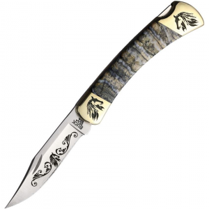 Yellowhorse 434 Horse Custom Buck 110 Lockback Knife Blue Mammoth Handles