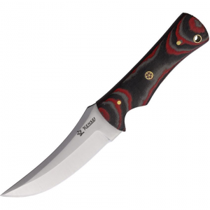 Kensei 012 Nomad Skinner Satin Fixed Blade Knife Black and Red Handles