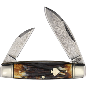 Rough Rider 2530 Damascus Senator Knife Cinnamon Bone Handles
