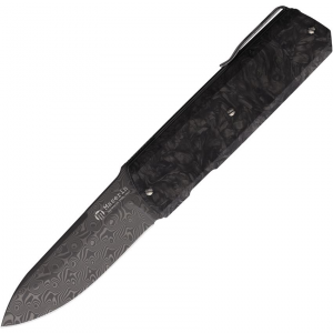 Maserin 410DN Silver Damascus Linerlock Knife Carbon Fiber Handles