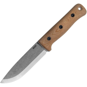 Reiff S5021NCML S5 Acid Washed Fixed Blade Knife Leather Sheath Natural Canvas Micarta Handles
