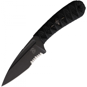 Bastinelli Creations 215SM Sin Serrated Fixed Blade Knife Black Menuk Handles