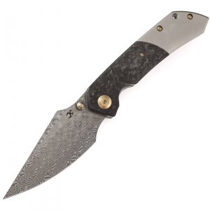 Kansept 1034B1 Fenrir Damascus Linerlock Knife Shred Carbon Fiber Handles