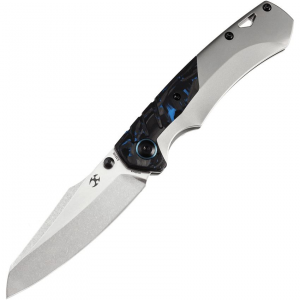 Kansept 1051A4 Weim Stonewashed Framelock Knife Black/Blue Carbon Fiber Handles