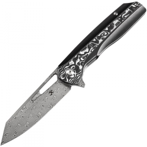 Kansept 1006C3 Shard Damascus Framelock Knife White Nebula Carbon Fiber Handles