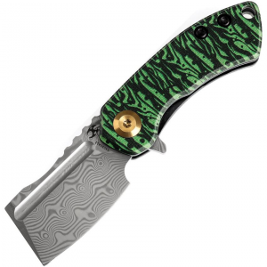 Kansept 3030A12 Mini Korvid Damascus Linerlock Knife Green Handles