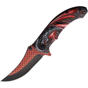 ElitEdge 10A56RD Dragon Linerlock Knife Assist Open Red Handles