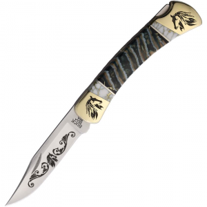Yellowhorse 442 Custom Horse Buck 110 Lockback Knife Brown Mammoth Tooth Handles