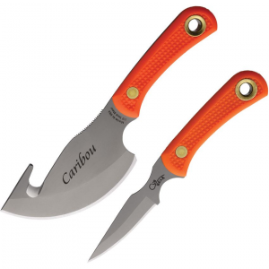 Knives Of Alaska 00016FG Caribou/Cub D2 Carbon Steel Combo Set Orange Handles