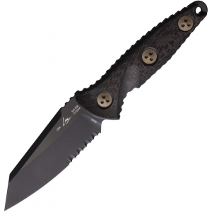 Microtech 93M2DLCCFS Socom Alpha Mini Warcom Black Part Serrated Fixed Blade Knife Carbon Fiber Handles