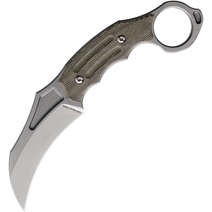 Heretic 043 Tusk Karamit Stonewash Fixed Blade Knife Green Micarta Handles