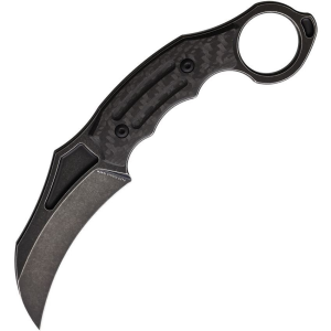 Heretic 043B Tusk Karamit Black Fixed Blade Knife Carbon Fiber Handles