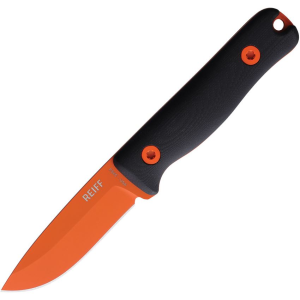 Reiff F3X12BLBL F3 XC Orange Fixed Blade Knife Black Handles Leather Sheath
