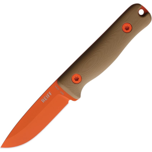 Reiff F3X12CTBL F3 XC Orange Fixed Blade Knife Tan Handles Leather Sheath