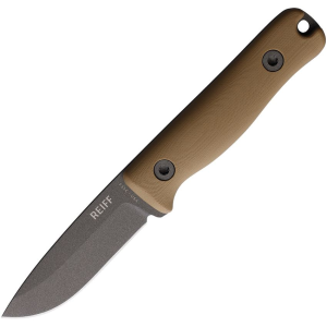 Reiff F3X13CTBL F3 XC Fixed Blade Knife Tan Handles Leather Sheath