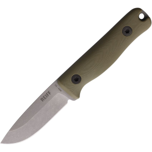 Reiff F3D11ODBK F3 EDC Stonewash Drop Point Fixed Blade Knife Kydex Sheath OD Green Handles