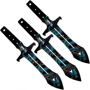 Toro 070 Maximo Water Black Fixed Blade Dragon Artwork Throwing Knives Set