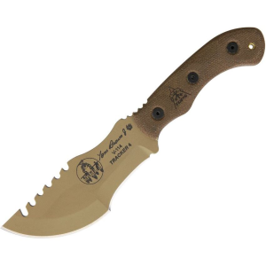 TOPS TBT04TAN Mini Tom Tracker Coyote Tan Finish Sawback Fixed Blade Knife with Micarta Tan Handle