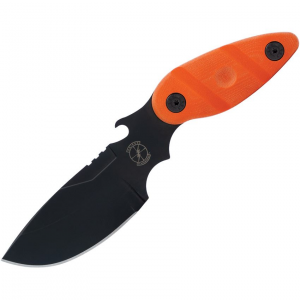 Sniper Bladeworks 014 Black Skinner Fixed Blade Knife Black/Orange Handles