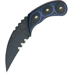TOPS DEVCL01 Devil''S Claw Fixed High Carbon Steel Blade Knife with Black and Blue G-10 Handles