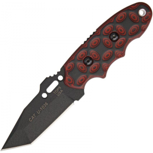 TOPS 203T02 C.A.T. Black Finish Tanto Fixed Blade Knife with Red and Black G10 Handle