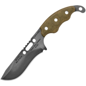 TOPS WDR01 Wind Runner Black River Wash Fixed Blade Knife with Green Canvas Micarta Handle