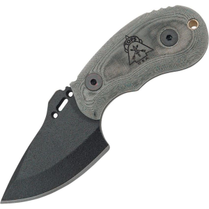 TOPS 10 Wolf Pup Fixed Black Coated Blade Knife with Black Linen Micarta Handles