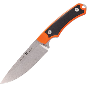 Buck 663ORS Alpha Guide Select Stonewashed Drop Point Fixed Blade Knife Orange Handles