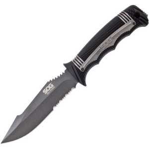 SOG SS1001CP Seal Strike Serrated Fixed Blade Knife Black Handles