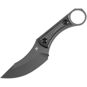 Kansept 004A6 Niko Gray D2 Clip Point Fixed Blade Knife Black Micarta Handles