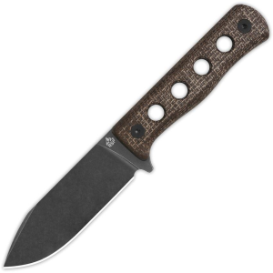 QSP 155A2 Canary Black Stonewashed Fixed Blade Knife Brown Handles