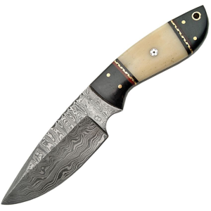 Damascus 1085 White Bone Fixed Damascus Steel Blade Knife with White Smooth Bone Handles