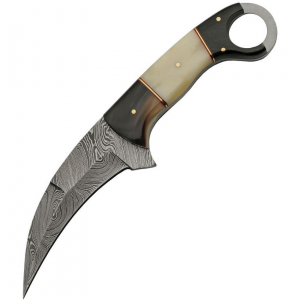 Damascus 1295BO Karambit Damascus Fixed Blade Knife Horn/Bone Handles